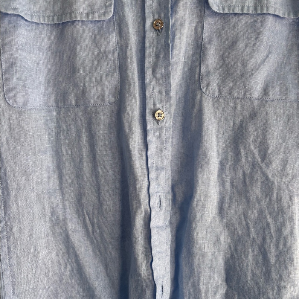 Calvin Klein Sky Blue Linen Medium Button-Up Blouse Women’s - Picture 4 of 10